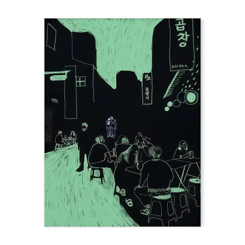 Japanese Vintage Abstract Open Your Print Posters Blue Waves Wall Art Canvas Painting for Living Room Bedroom Home Decor