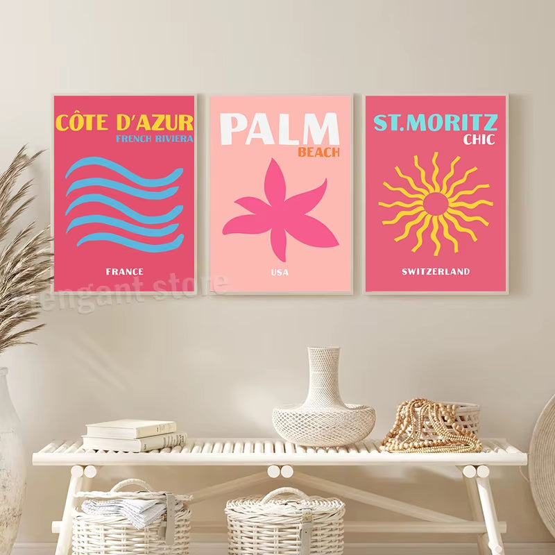 Preppy Color Travel Posters Miami Bondi Palms Ibiza Mykonos Capry Art Print Minimalist Nordic Canvas Painting Living Room Decor