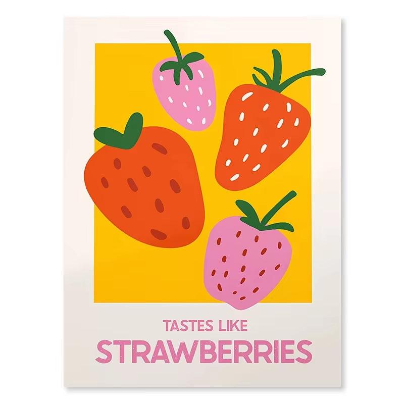Pink Strawberry Lemon Card Cocktails Drink Posters Retro Canvas Painting Living Room Corridor Wall Art Picture Kitchen Bar Decor