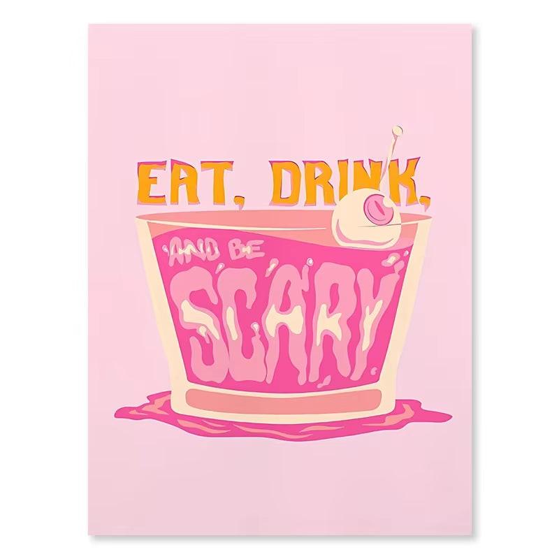 Pink Strawberry Lemon Card Cocktails Drink Posters Retro Canvas Painting Living Room Corridor Wall Art Picture Kitchen Bar Decor
