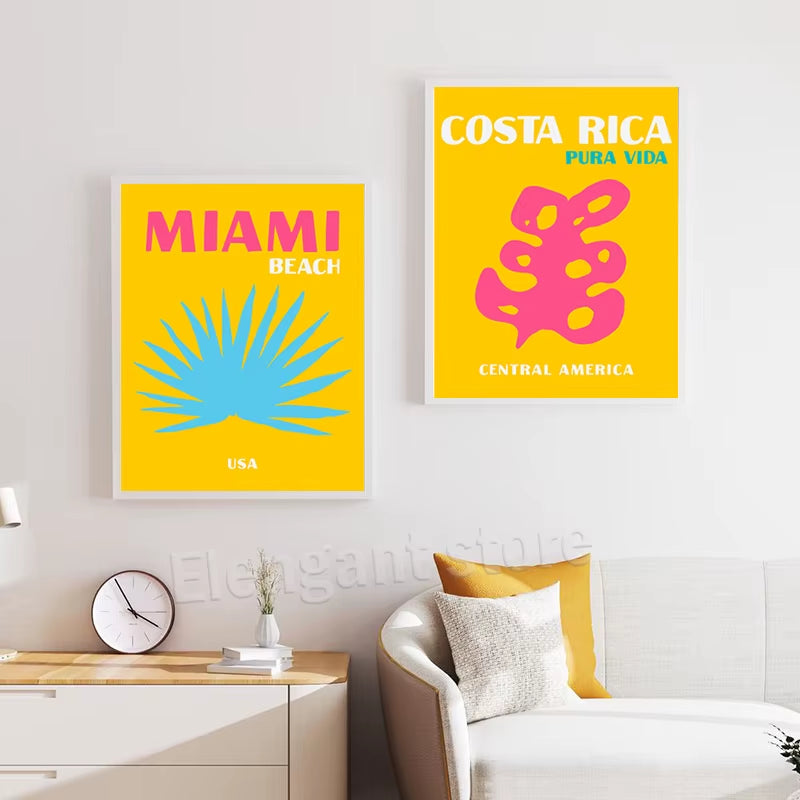 Preppy Color Travel Posters Miami Bondi Palms Ibiza Mykonos Capry Art Print Minimalist Nordic Canvas Painting Living Room Decor